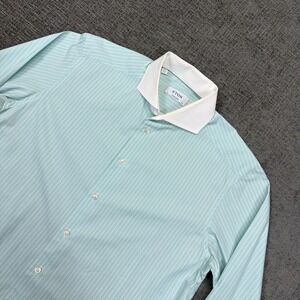 Eton Shirt Mens 42 16.5 Aqua Blue Contemporary Long‎ Sleeve 100% Cotton Dress